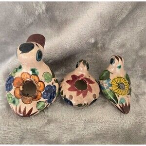 Tonala Mexico Pottery Ceramic Duck Candle Holder Hand Painted signed bird decor
